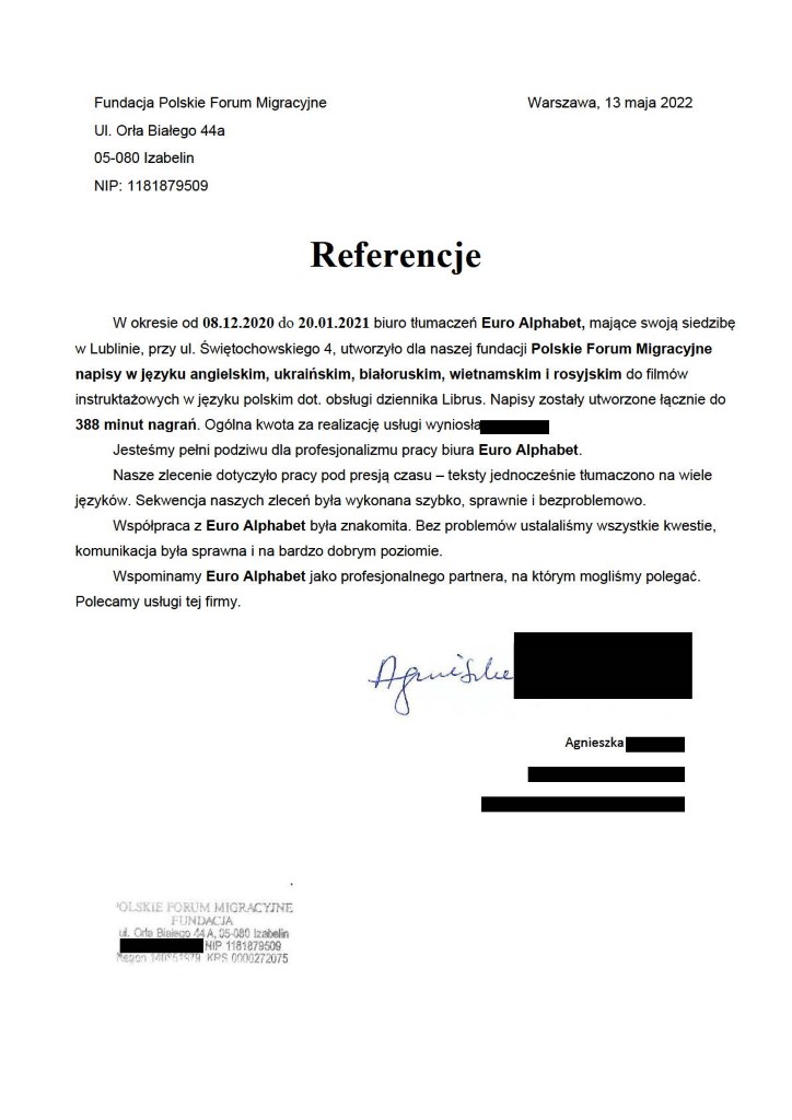 referencje | Polskie Forum Migracyjne
